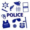 Vector design police symbols in round form with dark colors