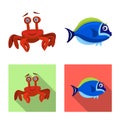 Isolated object of sea and animal sign. Set of sea and marine vector icon for stock. Royalty Free Stock Photo