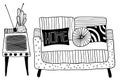 Vector design set of old TV and sofa