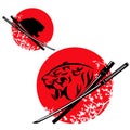 Vector design set of samurai katana sword with tiger head and sakura blossom