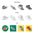 Vector design of shoe and sport icon. Set of shoe and fitness stock vector illustration. Royalty Free Stock Photo