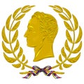 Vector design, simon bolivar libertador de Venezuela, with gold olive crown tied with ribbon