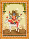 Statue of Indian Goddess Kaal Ratri one of avatar from Navadurga with vintage floral frame background