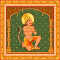 Statue of Indian Lord Hanuman with vintage floral frame background