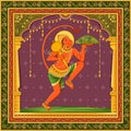 Statue of Indian Lord Hanuman with vintage floral frame background