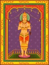 Statue of Indian Lord Hanuman with vintage floral frame background