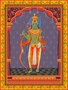 Statue of Indian Lord Rama with vintage floral frame background