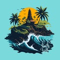 Cool beach with palm trees, vector illustration Royalty Free Stock Photo