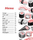 Vector design sushi menu - hand drawn illustration. Royalty Free Stock Photo