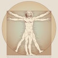 Vector design, of the Vitruvian Man, original work of Leonardo, parchment color