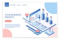 Vector design of website homepage with person increasing income of business. Your business growth isometric illustration