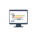Vector Desktop Computer Icon. Code PC icon. Stock vector illustration isolated on white background. Royalty Free Stock Photo