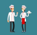 Vector detailed characters woman and man professional chef cook or baker. Flat design vector Royalty Free Stock Photo