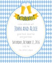 Vector detailed flat illustration of oktoberfest party invitation with two beer mugs on rhombic oktoberfest background