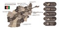 Vector detailed map of Afghanistan and its provinces. The infographic contains basic information about the country