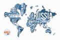 Vector detailed world map with borders and country names. Royalty Free Stock Photo