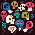 Vector Dia de Los Muertos. A set for celebrating the day of the dead. Decorated skulls. Background of a vector illustration.