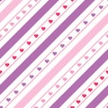 Vector diagonal lines seamless pattern with hearts Royalty Free Stock Photo