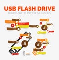 Vector diagram elements set of USB flash drive icons with plastic paper style stickers for text Royalty Free Stock Photo