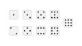 Vector Dice. White cubes icons with black circles. Six and nine dice. One two three four five dots. Devils bones poker game