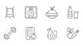 Vector diet icons. Linear icon slimming weight loss editable stroke. Slim waist scales water, apple measurement sport fitness Royalty Free Stock Photo