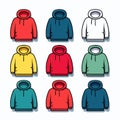 Vector of different colored hoodies on a white background, perfect for vector graphics and flat icon designs