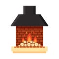 Vector different colorful home fireplace with fire and firewood isolated on white background. Design elements for room Royalty Free Stock Photo