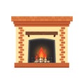 Vector different colorful home fireplace with fire and firewood isolated on white background. Design elements for room Royalty Free Stock Photo