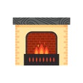 Vector different colorful home fireplace with fire isolated on white background. Design elements for room interior in Royalty Free Stock Photo