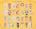 Adorable zoo animal sticker template on yellow background
