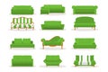 Vector Different Green Leather Luxury Office Sofa, Couch Icon Set in Flat Style Isolated on White Bsckground. Simple