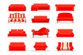 Vector Different Red Leather Luxury Office Sofa, Couch Icon Set in Flat Style Isolated on White Bsckground. Simple