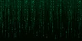 Vector digital green background of streaming binary code. Matrix background with numbers 1.0. Coding or hacking concept. Vector Royalty Free Stock Photo