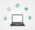 Vector digital marketing. Laptop with sample icons Royalty Free Stock Photo