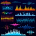 Vector digital music equalizer audio waves design template audio signal visualization illustration. Royalty Free Stock Photo