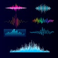 Vector digital music equalizer audio waves design template audio signal visualization signal illustration. Royalty Free Stock Photo