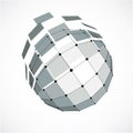 Vector dimensional wireframe low poly object, spherical gray facet shape with black grid. Technology 3d mesh element made using s Royalty Free Stock Photo