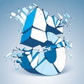 Vector dimensional wireframe number 5, blue demolished digit Royalty Free Stock Photo