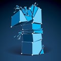 Vector dimensional wireframe number 1, blue demolished thread nu Royalty Free Stock Photo