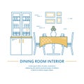 Vector dining room interior design brochure cover in line style. Flyer home decoration. Business presentation