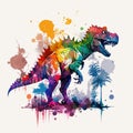 Vector dinosaur Tyrannosaur rex of watercolor splash paint, vector illustration