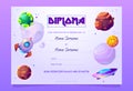 Vector diploma for kids with cartoon books