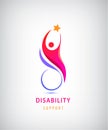 Vector disabled people support, sport, help logo, icon. Man sitiing on the wheelchair