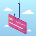 Vector of a discount credit card on a fishing hook isolated on a sky background