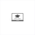 Vector distance learning icon. Icon of laptop and education symbol on white isolated background