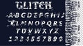 Vector distorted glitch font. Trendy style lettering typeface. Latin letters from A to Z and numbers from 0 to 9. Royalty Free Stock Photo