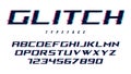 Vector distorted glitch style font design, alphabet, typeface, t