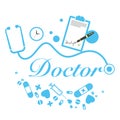 Vector doctor title with medical instruments