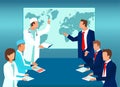 Vector of doctors having a meeting with business people on world map background Royalty Free Stock Photo