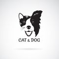 Vector of dog face Border collie and cat face on a white background. Pet. Animal. Dog and cat logo or icon. Easy editable